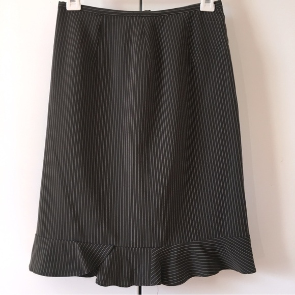 Vintage 90's jKE Brown Striped Ruffle Hem Straight Pencil Skirt - Picture 1 of 15
